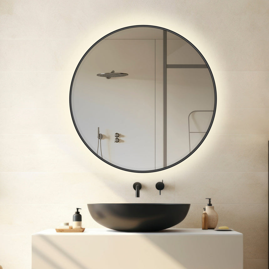 ACB Olbia Espejo baño Ø610 negro LED A3958000N