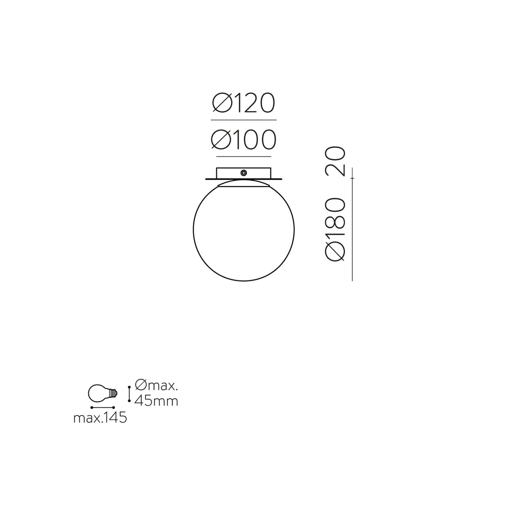 ACB Parma Plafón 3946/18 IP Opal/Negro Mate, LED E27 15W, I IP44, (E27 max. Ø45 mm) P3946080N
