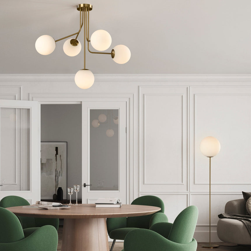 ACB Parma Lámpara colgante LED 5 luces oro viejo mate opal E27 C3946280O