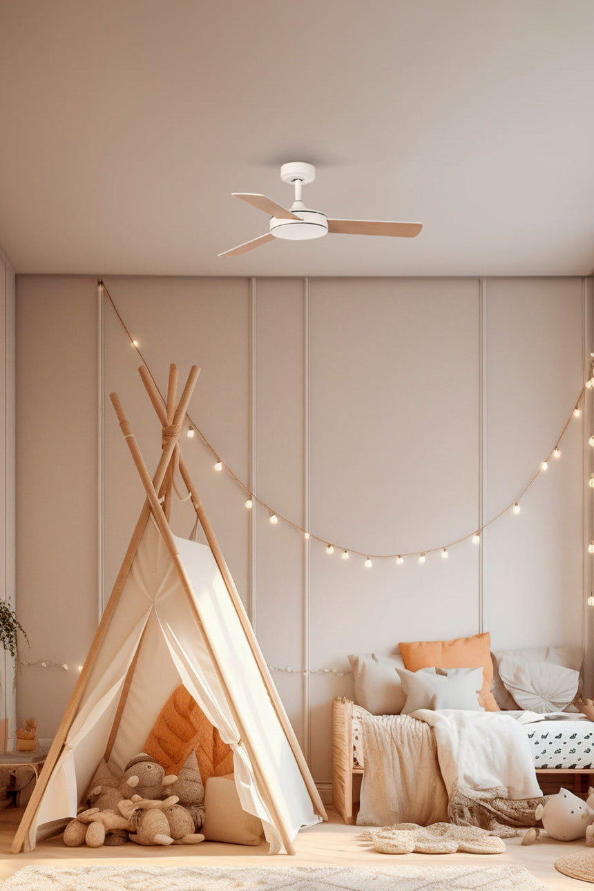 Faro MINI MALLORCA S Ventilador blanco/arce 33603DC