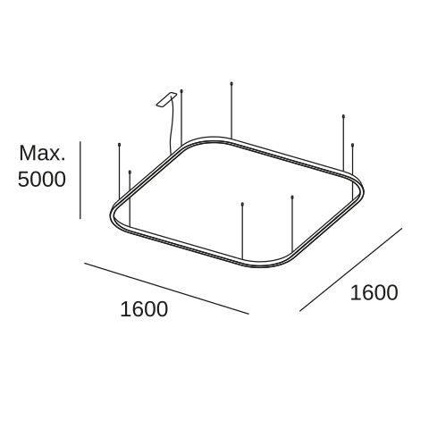 Lámpara de techo colgante LedsC4 Geometric Square Surface 1600x1600mm grande QS4X-00V9AZDU05 — plano técnico con dimensiones