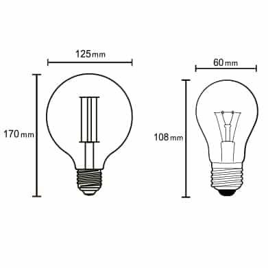 Plano de medidas - Mantra Bombilla E27 LED E27 8W 2200K 800lm G125 transparente R09205