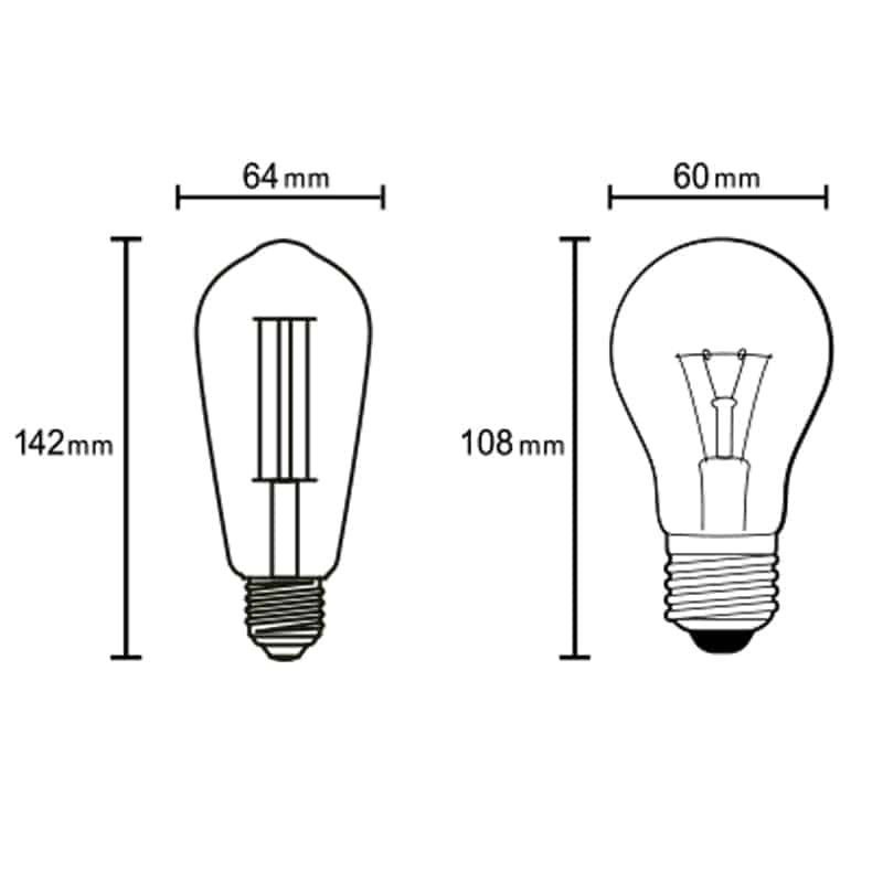 Plano de medidas - Mantra Bombilla E27 LED E27 8W 2200K 800lm ST64 transparente R09206