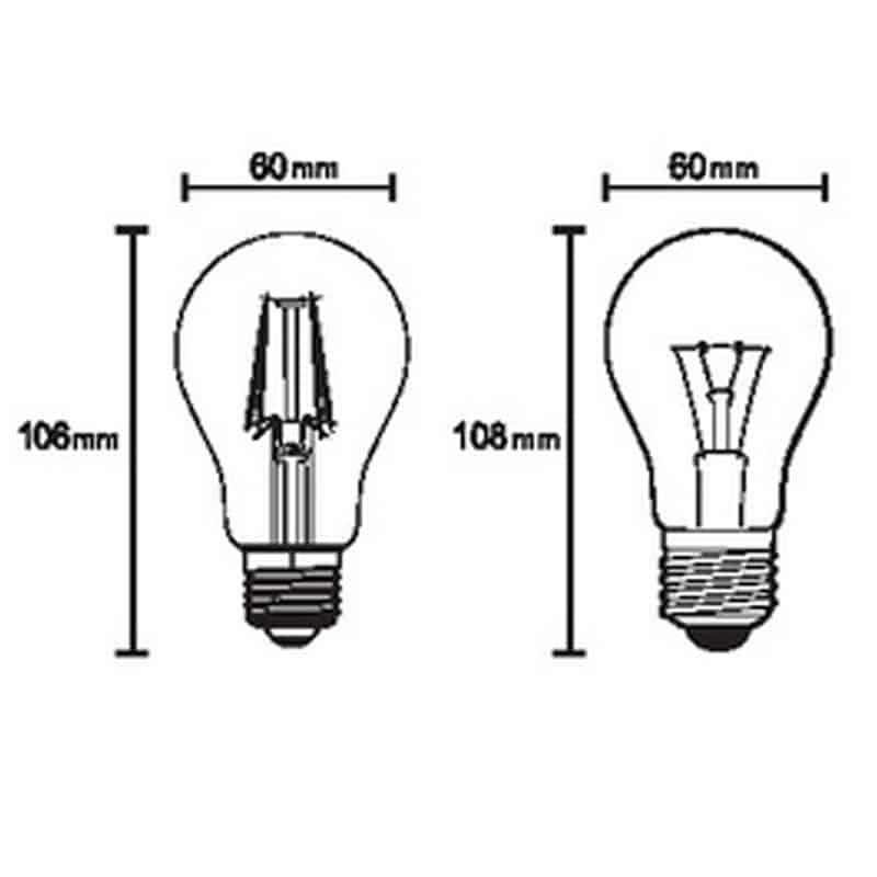 Plano de medidas - Mantra Bombilla E27 LED E27 7W 4000K 800lm transparente R09211