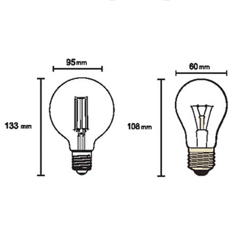 Plano de medidas - Mantra Bombilla LED 5W transparente 2200K R09229