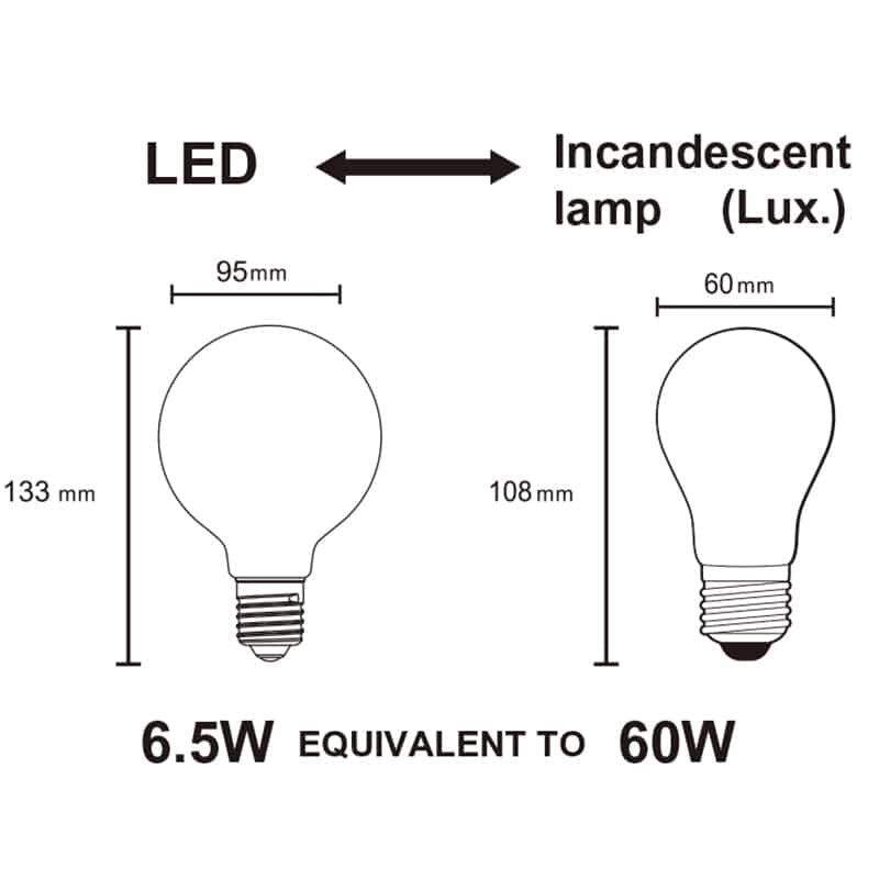 Plano de medidas - Mantra Bombilla E27 LED E27 7W 4000K 740lm G95 blanco R09245