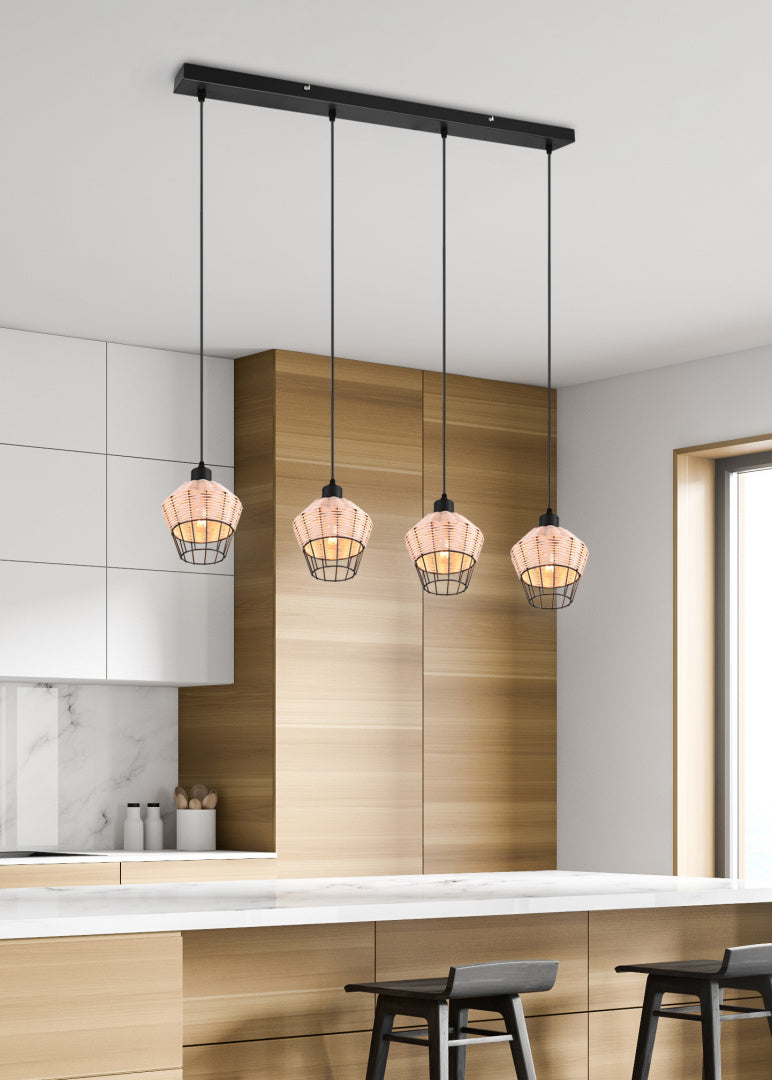 Lámpara de techo colgante Trio Borka 4 luces natural 150cm R31264036
