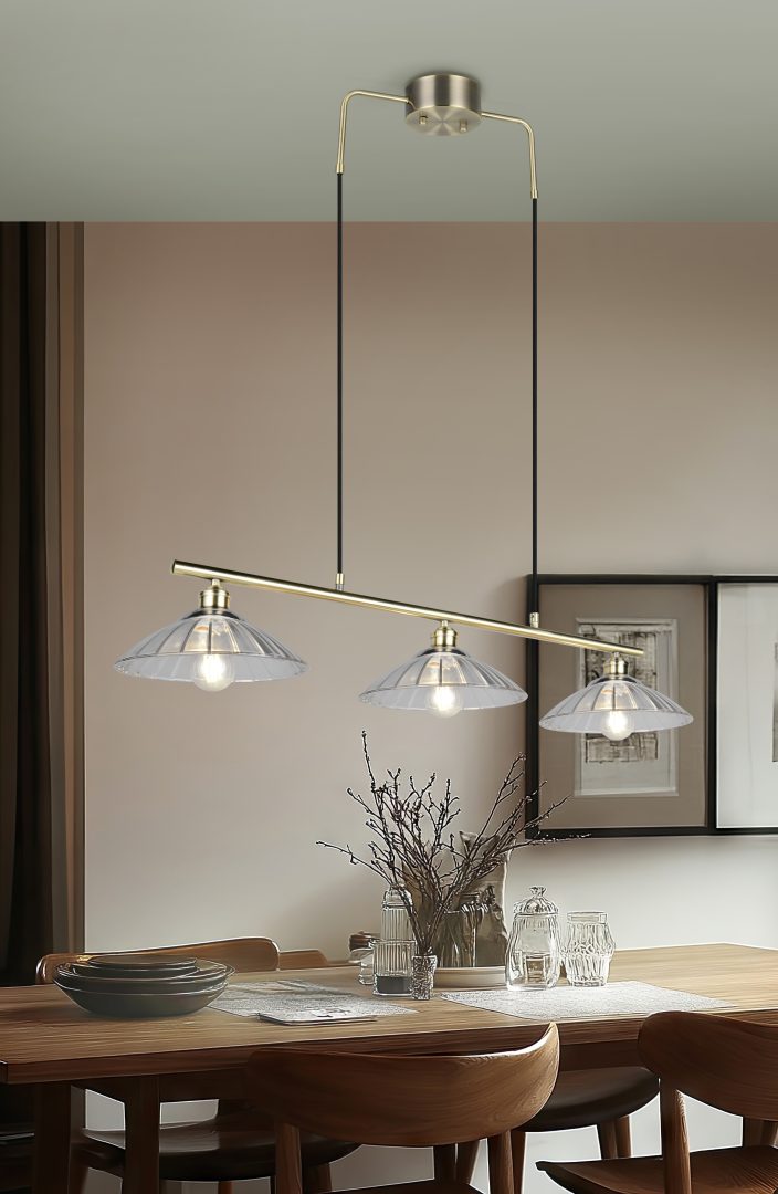 Lámpara de techo colgante Trio Eluna LED latón antiguo 2700K 150cm R36523004
