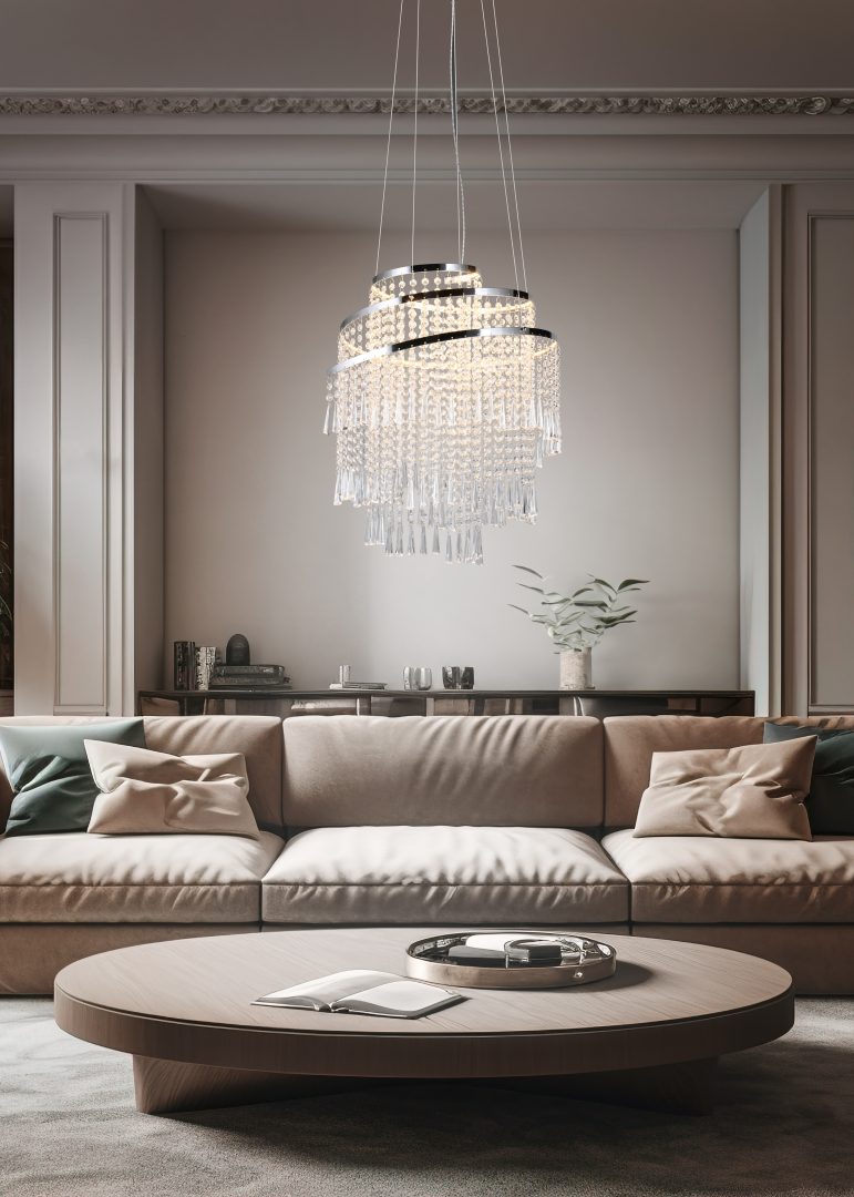 Lámpara de techo colgante Trio Pomp LED cromo CCT 150cm R37341106