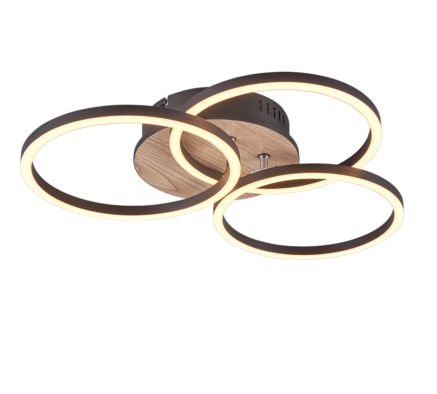 Plafón de techo Trio Circle LED wood imitation CCT 43,5cm R62823135