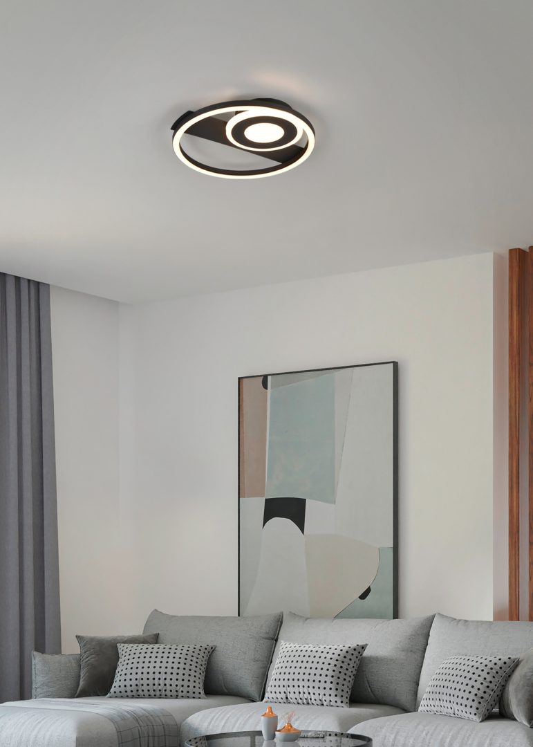 Plafón de techo Trio Horus LED negro mate 3000K 32cm R63671132