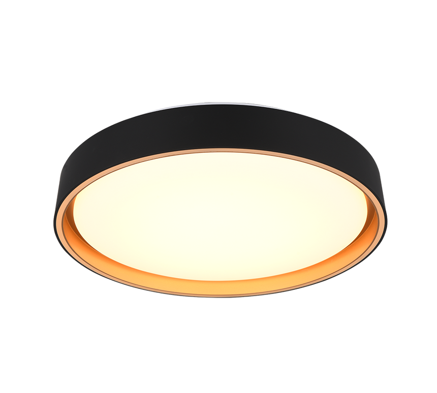 Plafón de techo Trio Felis LED negro y dorado CCT regulable con mando Ø40cm R64391080