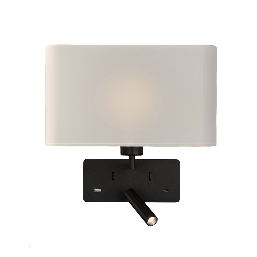 ACB Romeo Aplique LED Negro Texturado 3W 3000K + 15W interruptores orientable USB C A3971081N