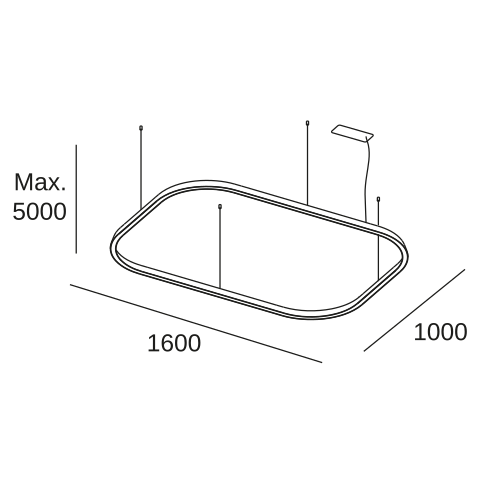 Lámpara de techo colgante LedsC4 Geometric Rectangle Recessed 1600x1000mm RS5Y-00V9AZDU05 — plano técnico con dimensiones