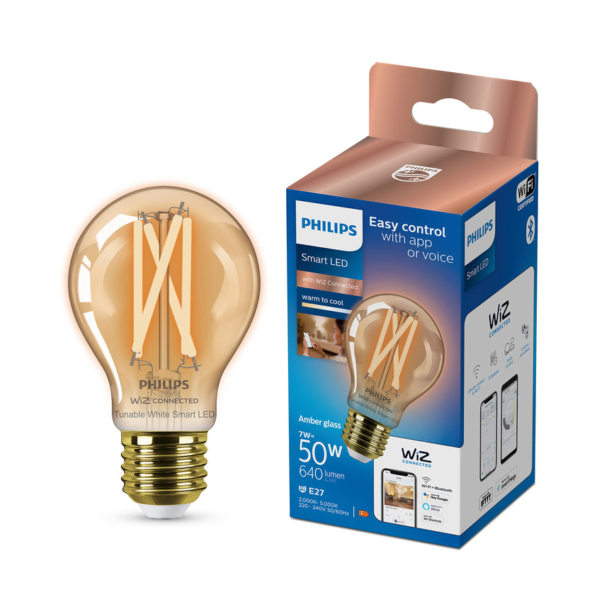 Bombilla de filamento Philips WiZ ámbar A60 7W E27 640lm 372023