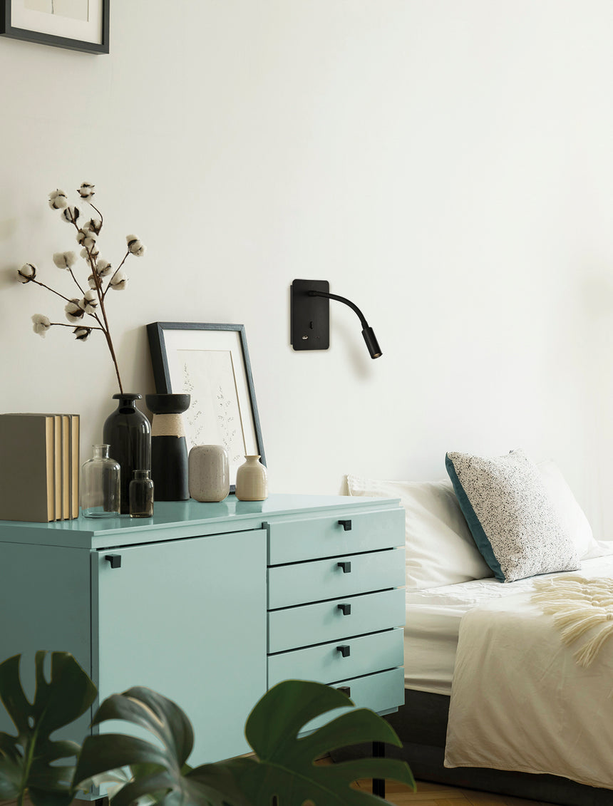 ACB Senda Aplique LED blanco texturado 3W 3000K interruptor orientable USB C A3835001B