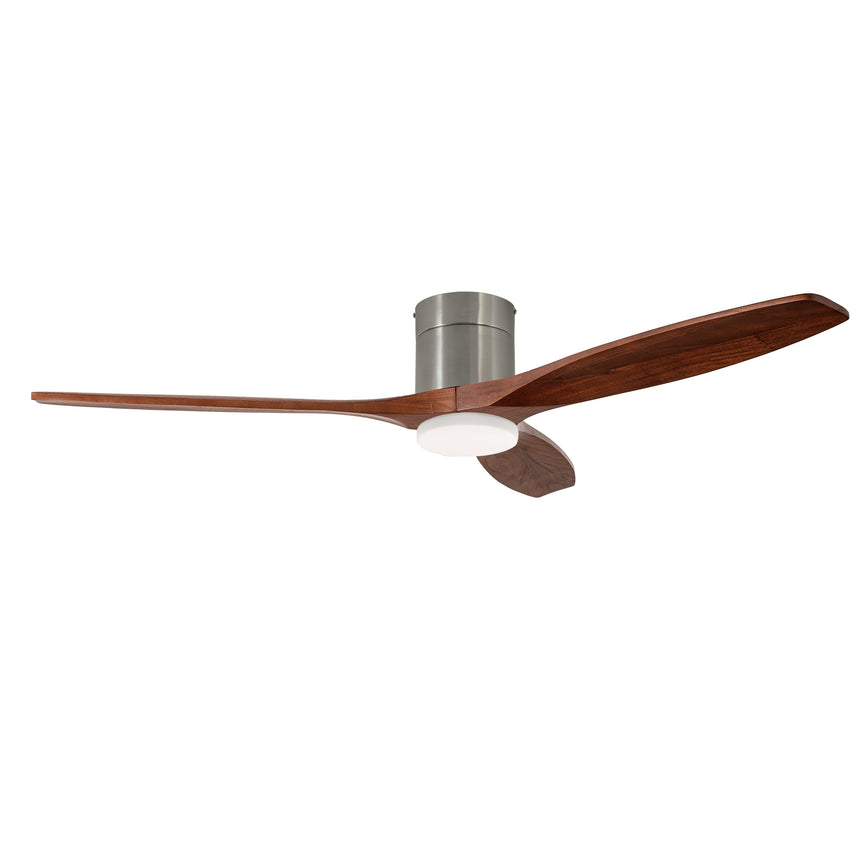 Ventilador de techo LedsC4 Stem Evo tube níquel satinado palas madera oscura motor DC Ø132cm VE-0097-SFF