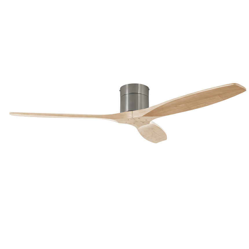 Ventilador de techo LedsC4 Stem Evo tube níquel satinado palas madera clara motor DC Ø132cm VE-0098-SFC