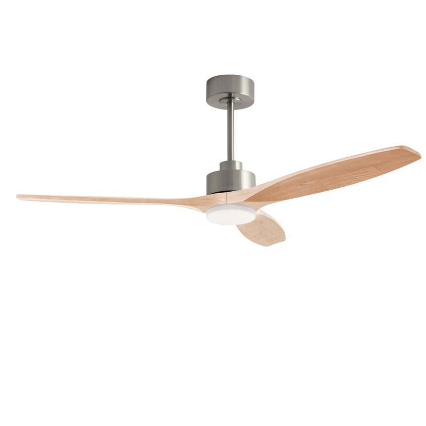 Ventilador de techo LedsC4 Stem Evo níquel satinado palas madera clara motor DC Ø122cm VE-0112-SFC