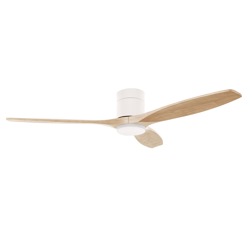 Ventilador de techo LedsC4 Stem Evo tube blanco con palas de madera clara motor DC Ø122cm VE-0113-BFC