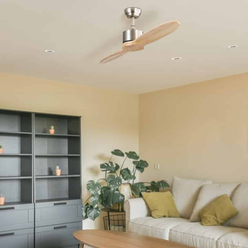 Fabrilamp Leste DC Leather Fan 2 Oak Blades Without Light 5 Speeds Remote Timer 132d 128990264