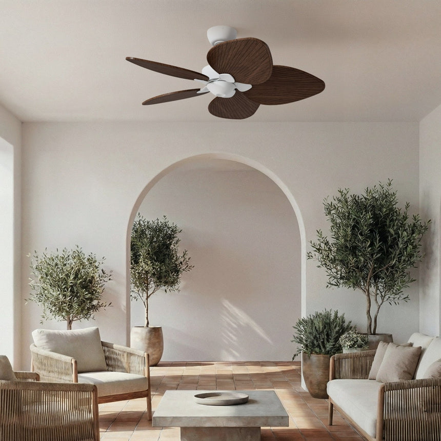 Ventilador de techo con luz Sulion Alma LED madera blanco apto exterior CCT IP44 6W 2309590