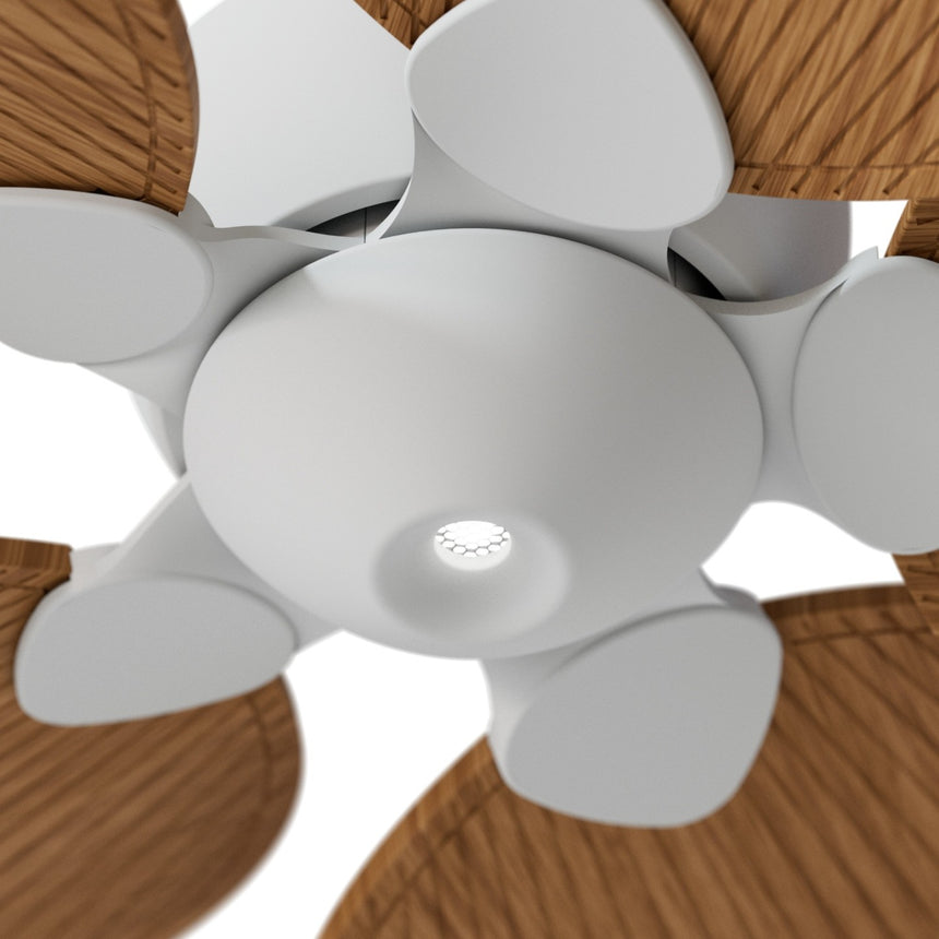 Ventilador de techo con luz Sulion Alma LED madera blanco apto exterior CCT IP44 6W 2309583