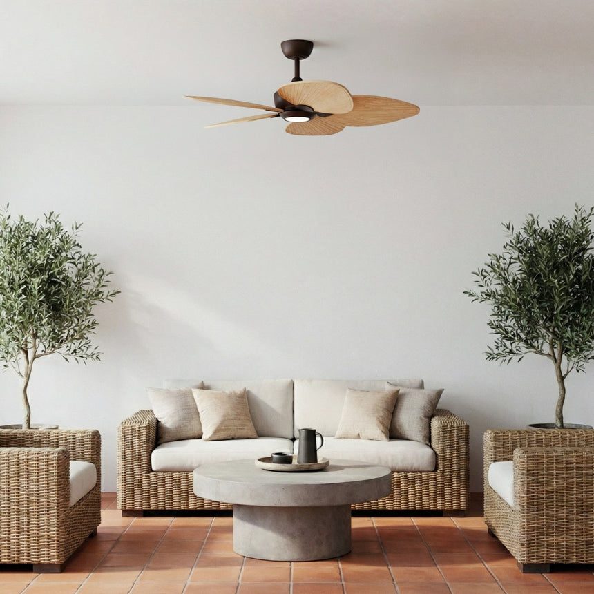 Ventilador de techo con luz Sulion Alma 100cm LED marrón óxido y madera clara motor DC — vista 2