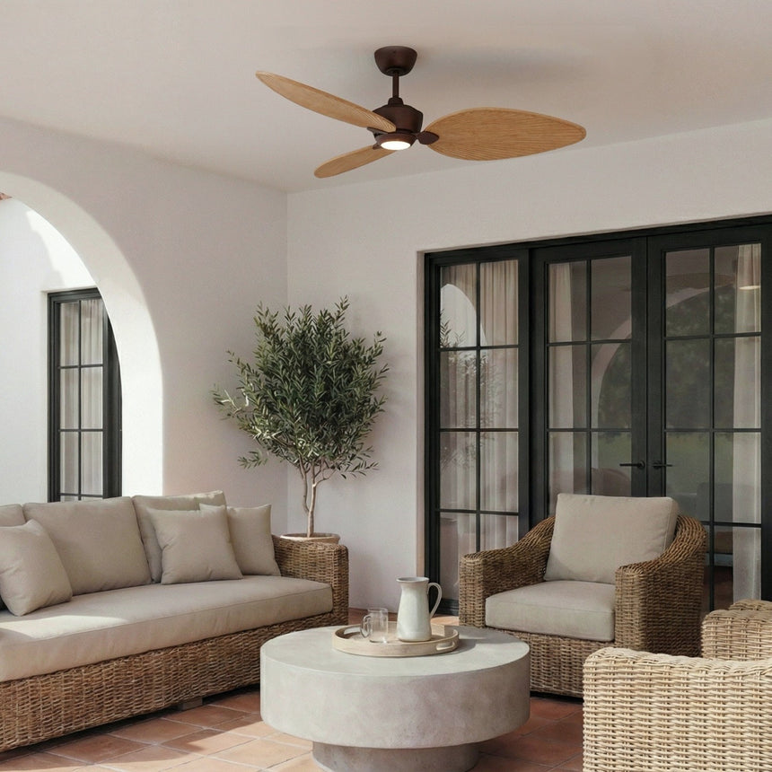 Ventilador de techo con luz Sulion Alma 132cm LED marrón óxido y madera media motor DC — vista 2