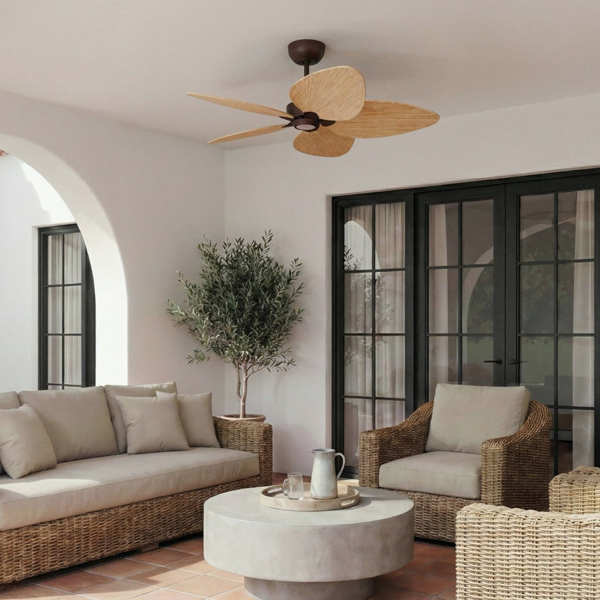 Ventilador de techo con luz Sulion Alma 132cm LED marrón óxido y madera clara motor DC — vista 2