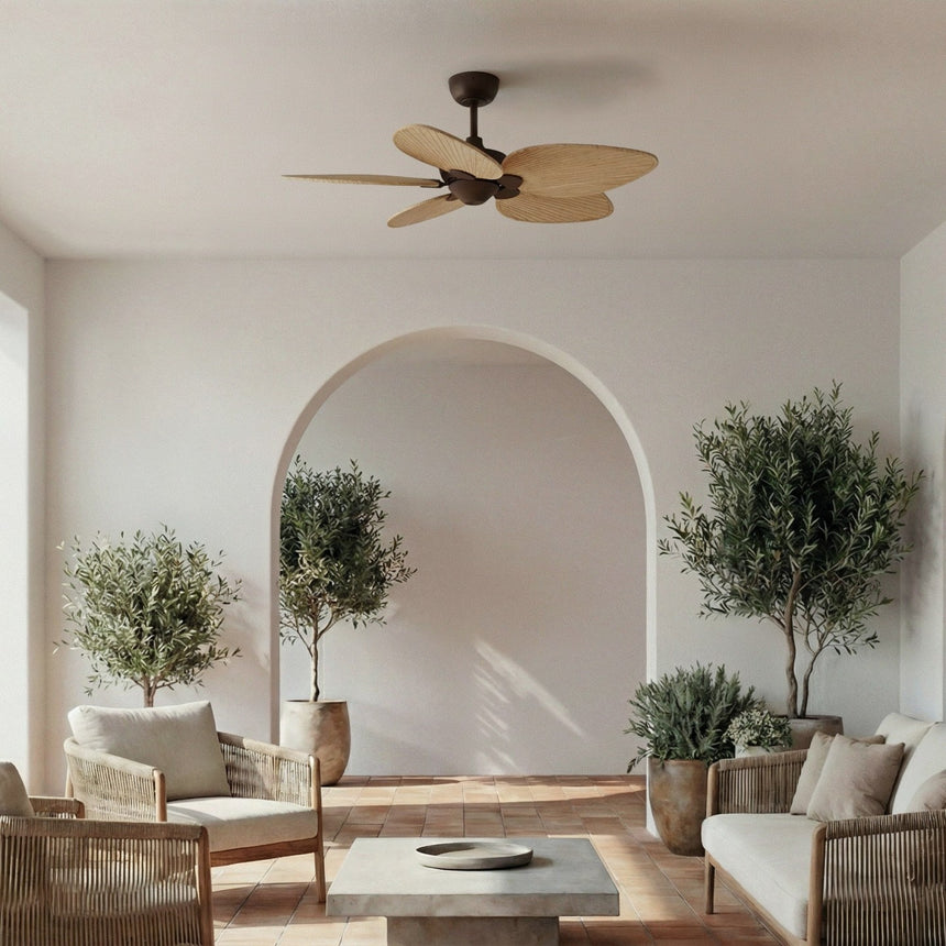 Ventilador de techo con luz Sulion Alma 100cm LED marrón óxido y madera clara motor DC — vista 2
