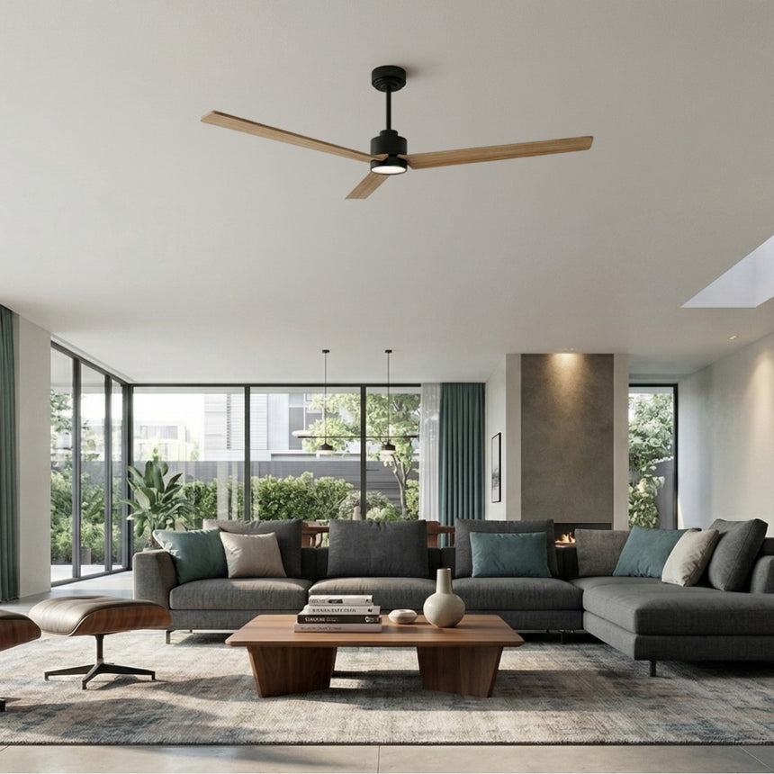 Ventilador de techo con luz Sulion Anne 160cm LED negro y madera clara motor DC CCT — vista 2