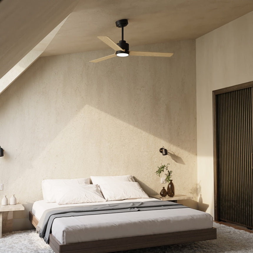 Ventilador de techo con luz Sulion Anne 127cm LED negro y madera clara motor DC CCT — vista 2