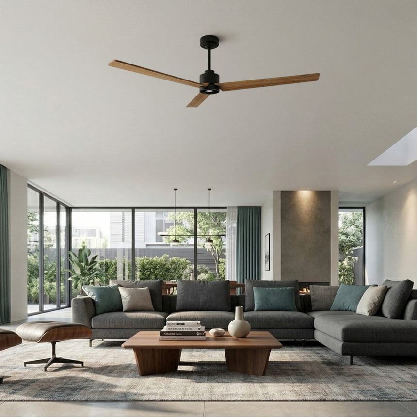 Ventilador de techo con luz Sulion Anne 160cm LED negro y madera media motor DC CCT — vista 2
