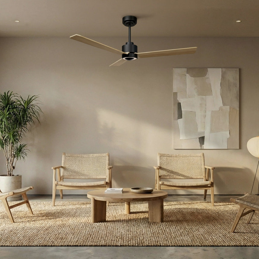 Ventilador de techo con luz Sulion Anne 127cm LED negro y madera clara motor DC CCT — vista 2