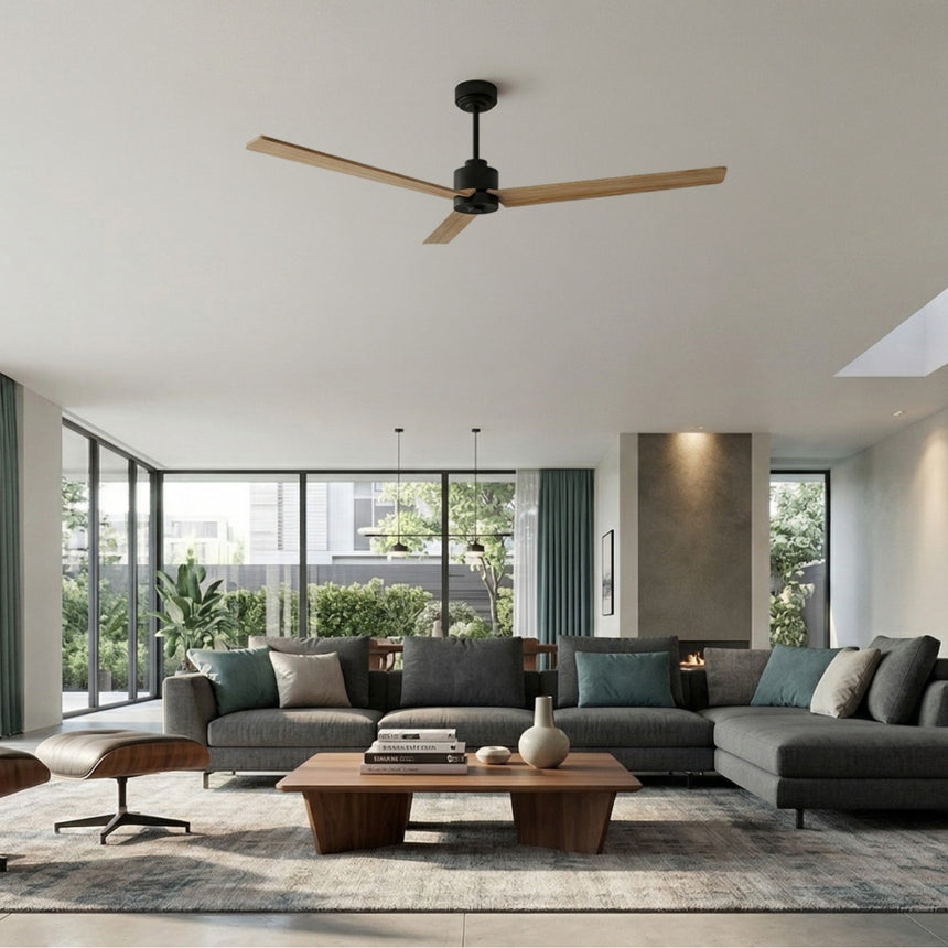 Ventilador de techo con luz Sulion Anne 160cm LED negro y madera clara motor DC CCT — vista 2