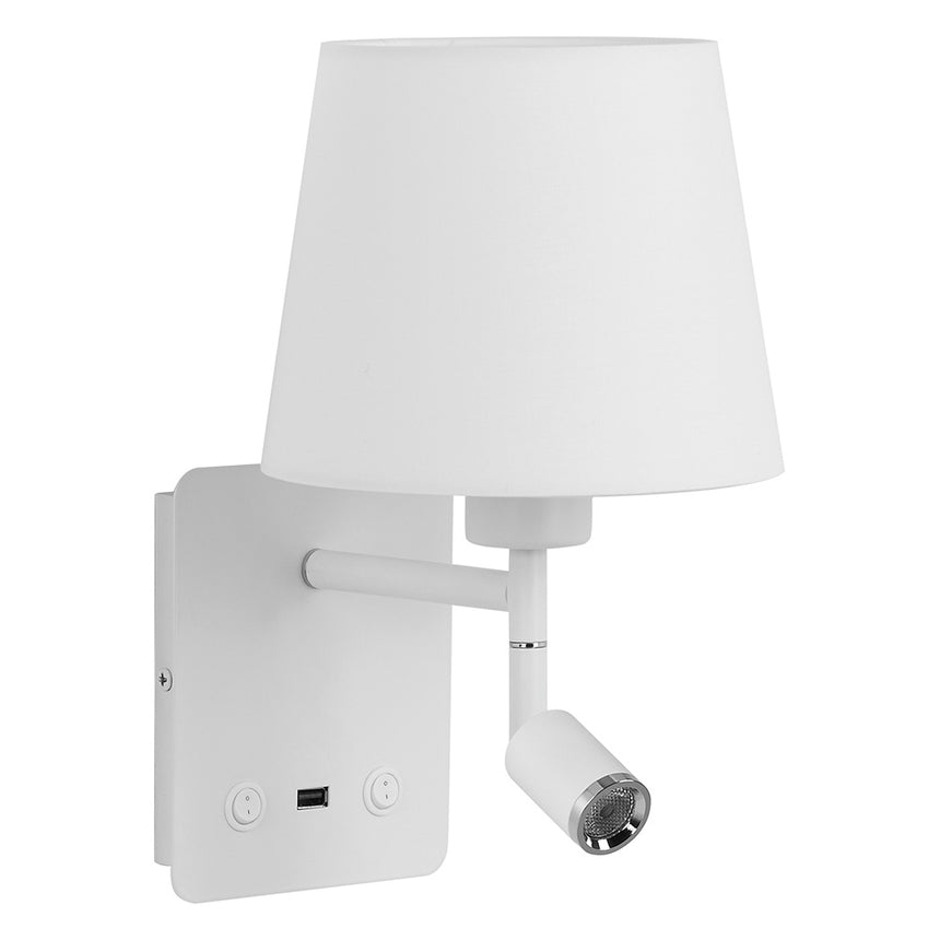 MDC Mailand USB Lámpara aplique pared USB E27 blanco y pantalla 577188106