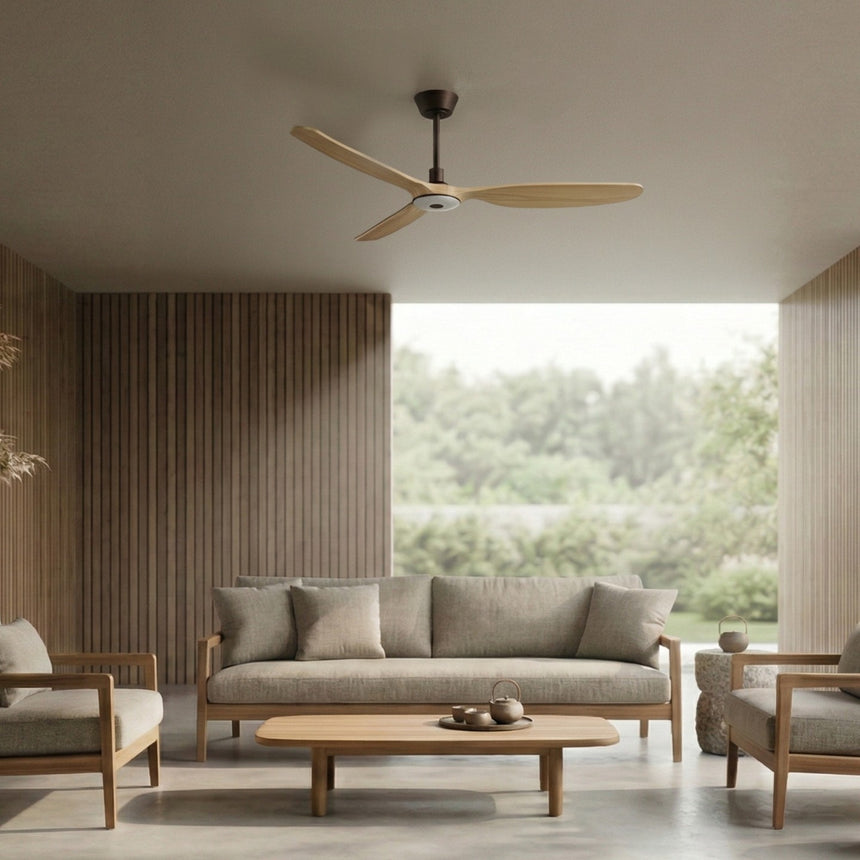 Ventilador de techo con luz Sulion Balcony Neo 142cm marrón y madera clara motor DC — vista 2