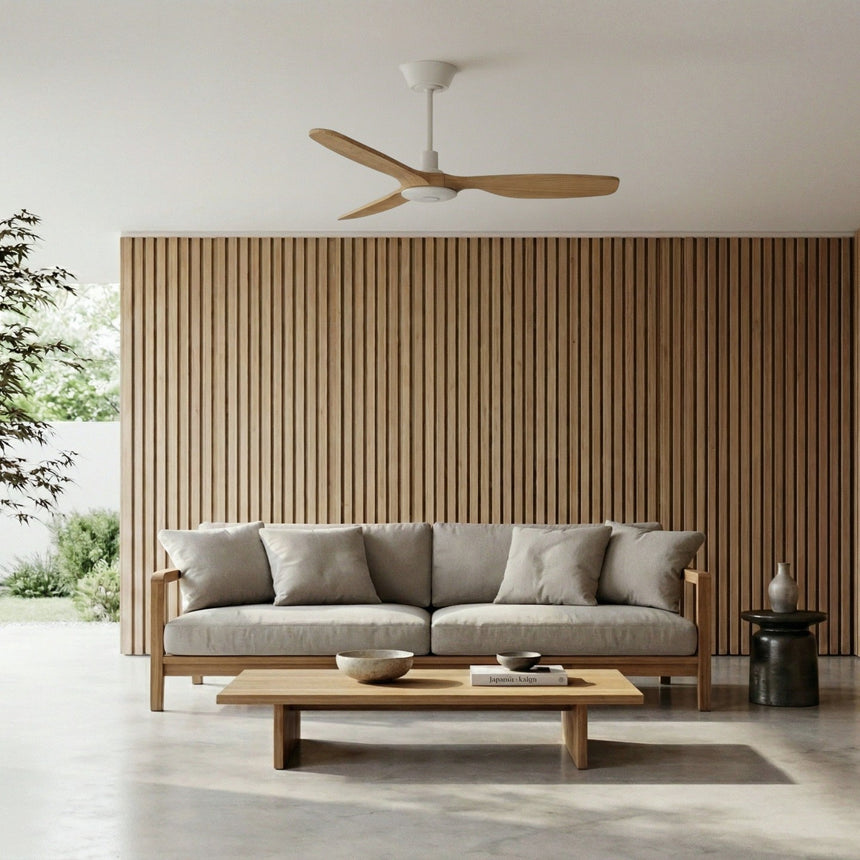 Ventilador de techo con luz Sulion Balcony Neo 107cm blanco y madera media motor DC — vista 2