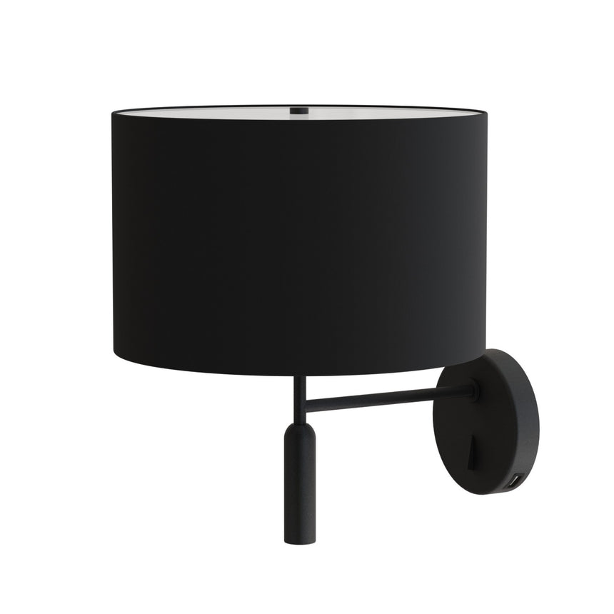 Aplique de pared Sulion Basic Stylo LED E27 tela negro con pantalla Ø25cm 40W 2182179