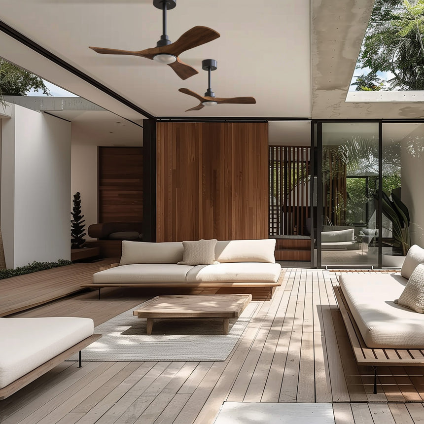 Ventilador de techo con luz Sulion Carla S LED madera negro apto exterior CCT IP44 2200569