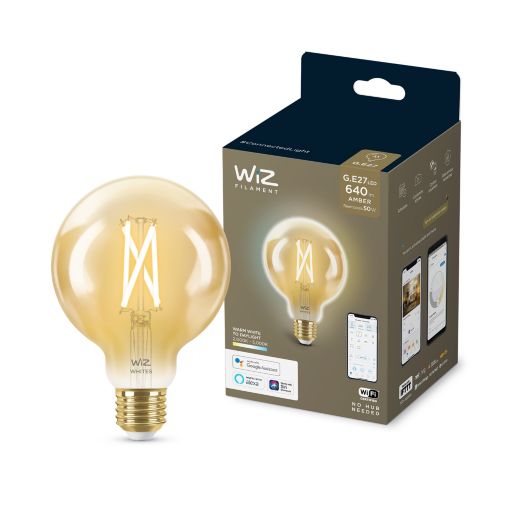 Philips Bombilla LED WiZ Filamento ámbar Globo G95 E27 6,7W WiFi E27 Vintage 786793