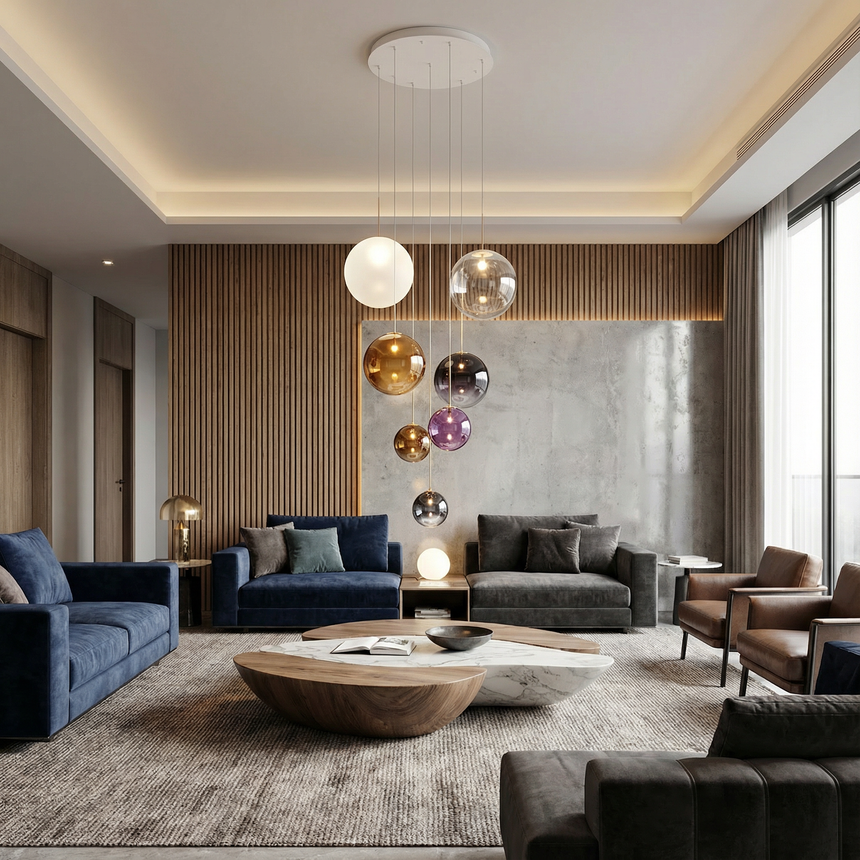 RANDOM PENDANT 7 lights grey, rose gold, bronze 3000K