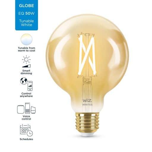 Philips Bombilla LED WiZ Filamento ámbar Globo G95 E27 6,7W WiFi E27 Vintage 786793