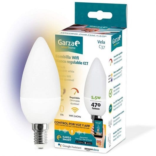 Garza 401273 Smarthome WiFi LED Bulb CCT 5.5w Smart E14 Candle, Voice and Alexa Control, 5.5 W, White