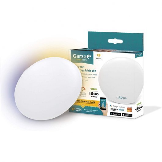 Garza 401281 Smarthome WiFi LED ceiling light CCT 18w intelligent and programmable, Intensity and Tonality, voice control, Alexa, iOS, Google