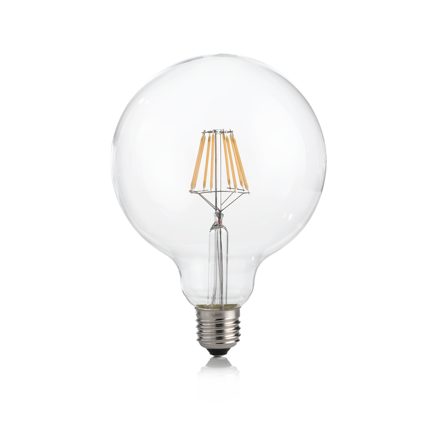 Bombilla Ideal Lux 153988 globo G125 E27 de cristal transparente con filamentos LED, vista completa