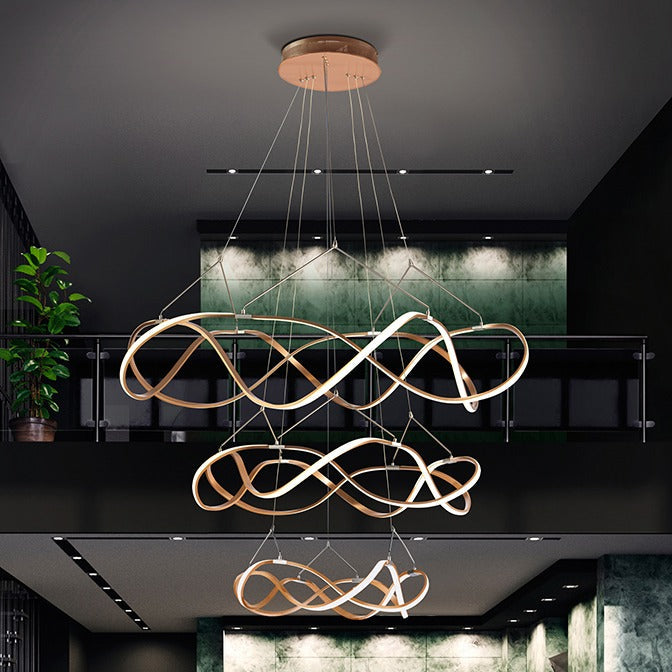 Schuller Molly Lámpara de techo colgante grande 5m altura 3 aros regulable 110D oro rosa 763455D