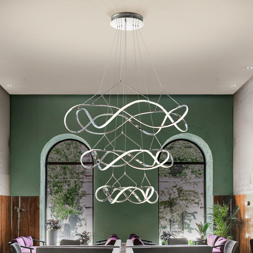 Schuller Molly Lámpara de techo colgante grande 5m altura 3 aros 110D cromo regulable 763431D