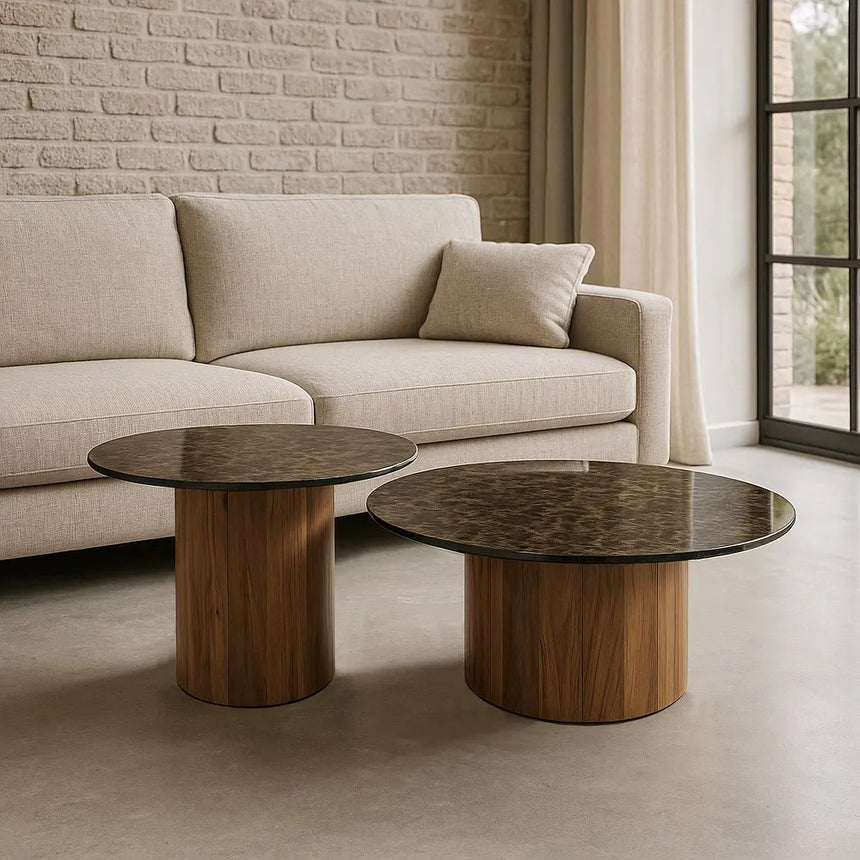 Mesa de centro grande madera cerámica negra 614845-1